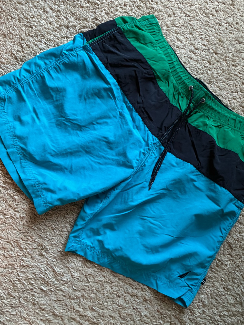 Blue Green Navy Colorblock Swim Shorts